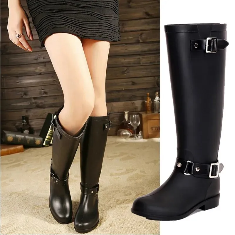 Women Rainboots Waterproof Flat Black Water Fashion Zip Rain Boots High Zip Non-slip Shoes - WRB50132