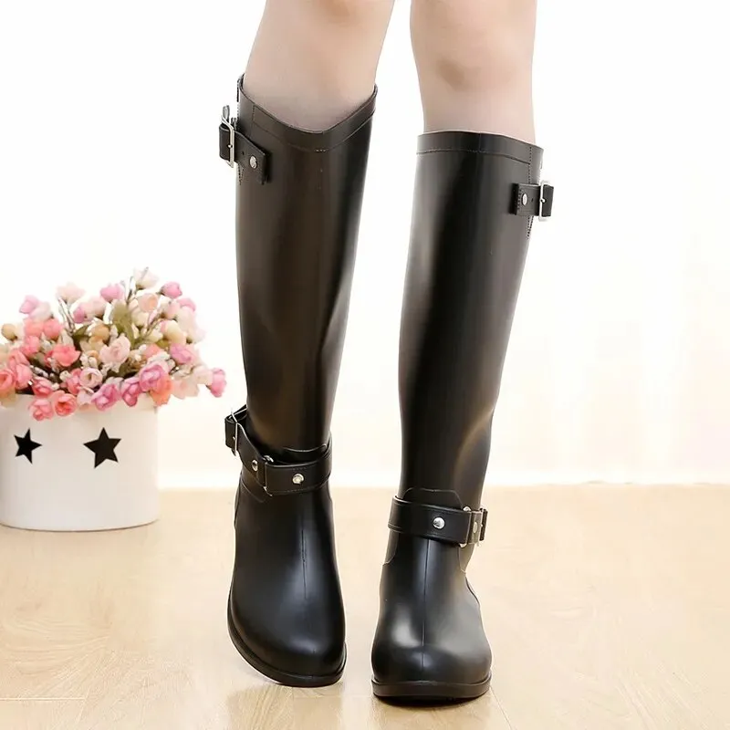 Women Rainboots Waterproof Flat Black Water Fashion Zip Rain Boots High Zip Non-slip Shoes - WRB50132