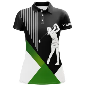 Womens Golf Polo Shirts Custom Black And Green Team Golf Shirts, Custom Polo Jerseys Women Golf Tops