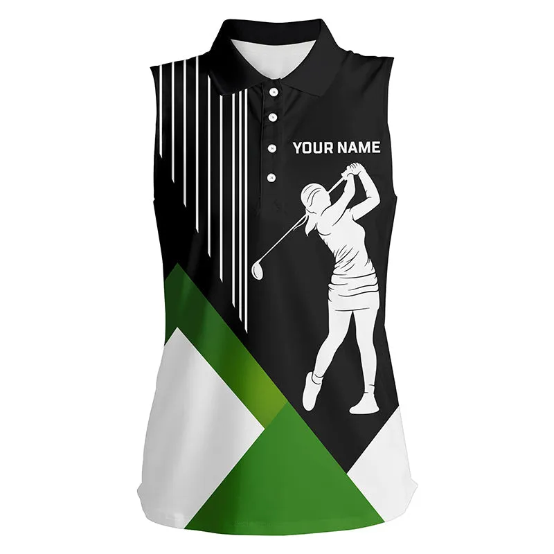 Womens Golf Polo Shirts Custom Black And Green Team Golf Shirts, Custom Polo Jerseys Women Golf Tops